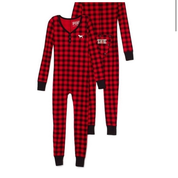 RARE VS PINK Plaid Onesie Pajamas Butt Flap PJs S Victoria’s Secret Bodysuit - Picture 3 of 10
